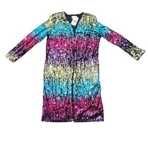NWT L'Atiste Multi-color Disco Sequin Duster - Size Medium